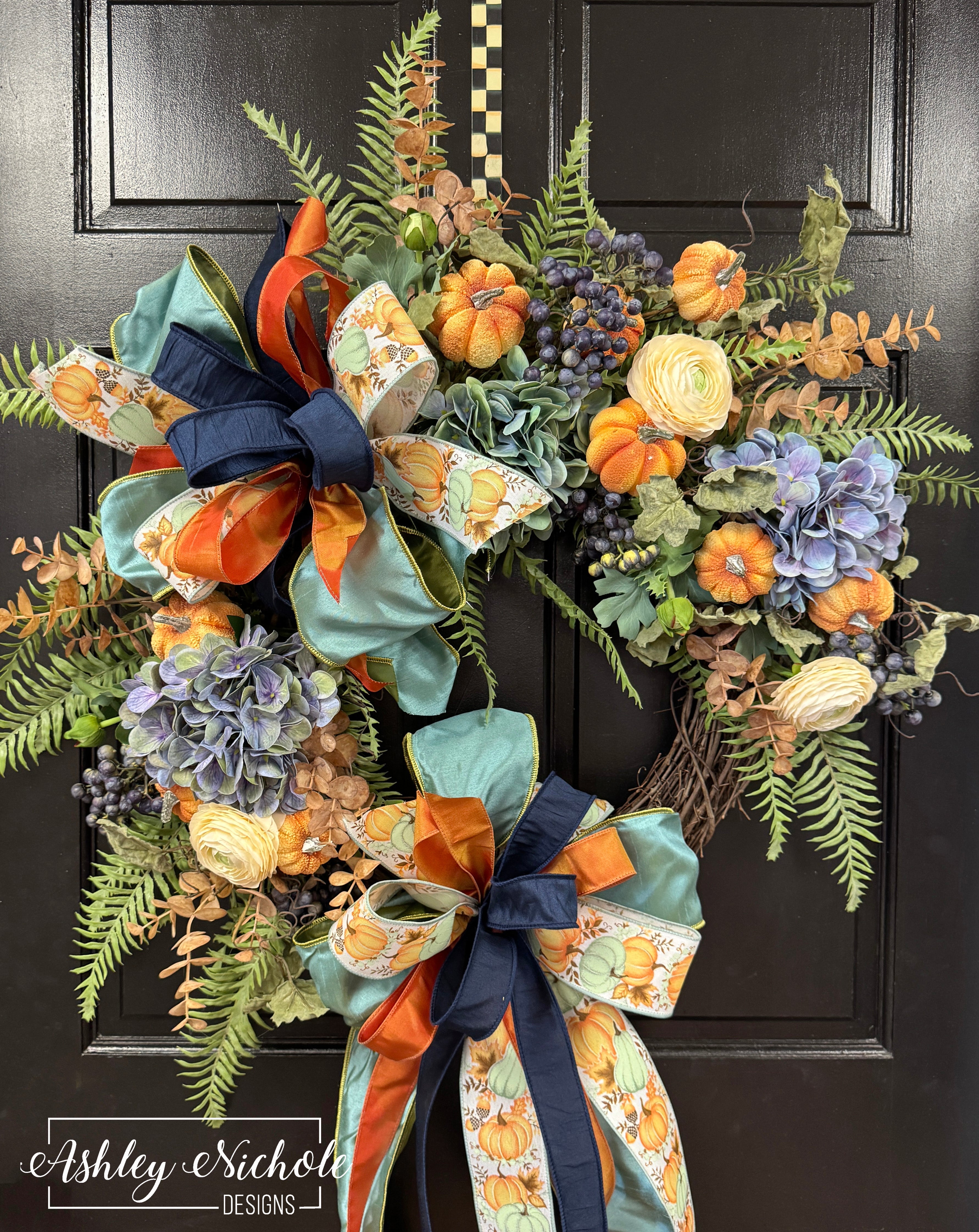 Weathered Blue Pumpkin Fall Wreath