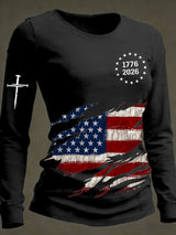 Women's 250th Anniversary National Flag Print Casual Long-Sleeved T-Shirt