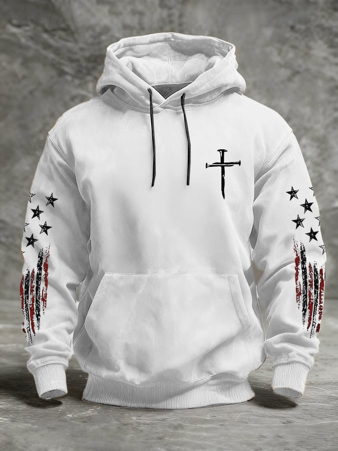 Men's casual retro national flag-themed hooded sweatshirt