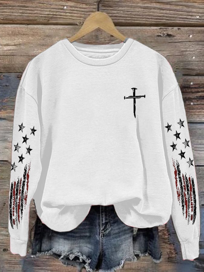 Women's casual retro flag-themed sports sweatshirt