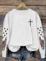 Women's casual retro flag-themed sports sweatshirt