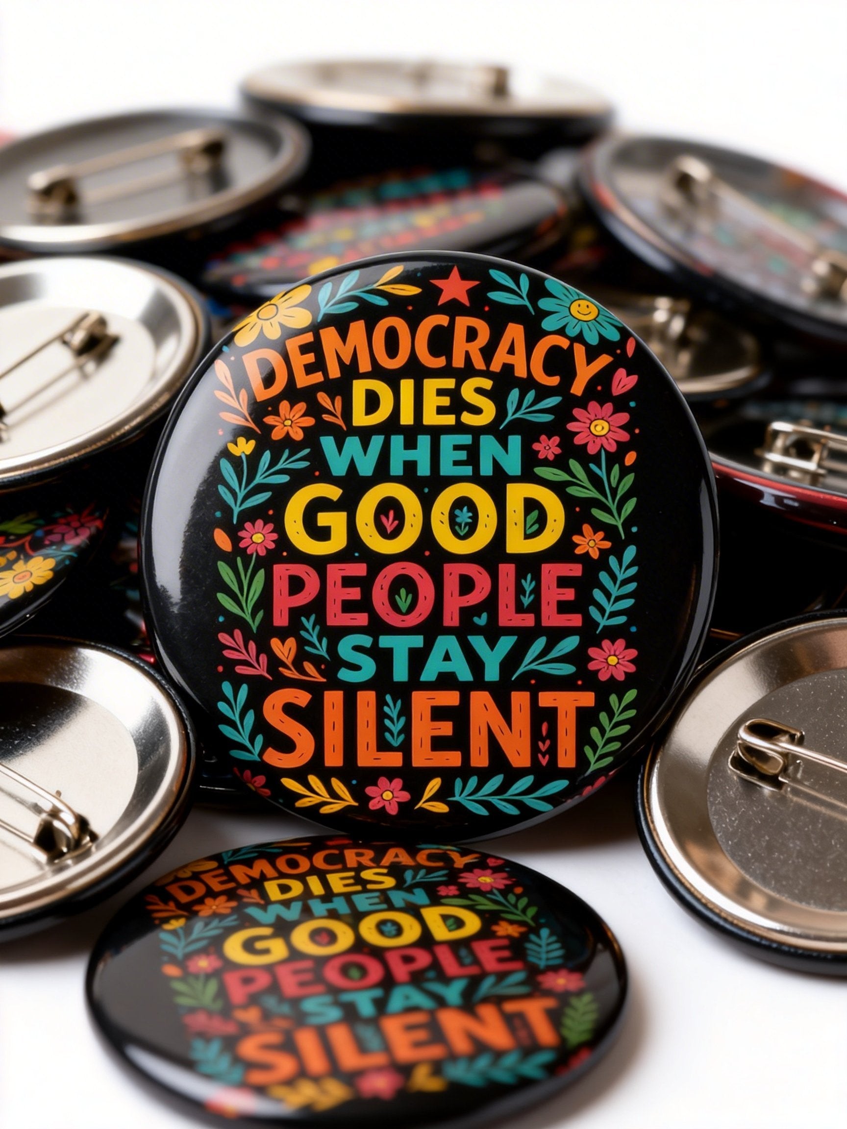 Democracy Dies When Good People Stay Silent Pin Button