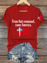 V-Neck Retro Rededicate 250 One Nation Under God From That Command, Came America Print T-shirt