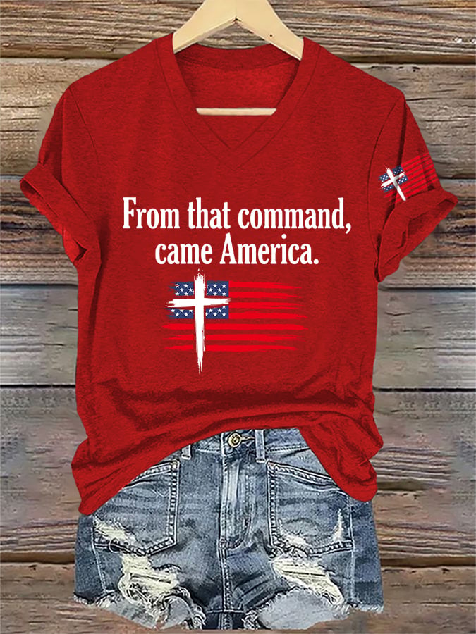 V-Neck Retro Rededicate 250 One Nation Under God From That Command, Came America Print T-shirt