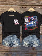 Women's V-Neck T-Shirt with Legendary Racer Commemorative Print