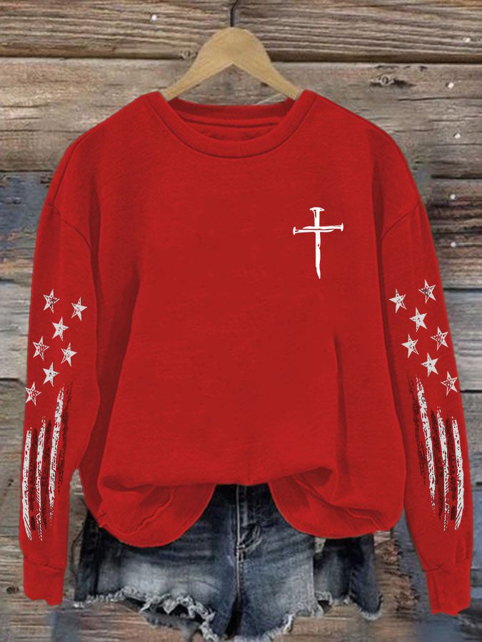 Women's casual retro flag-themed sports sweatshirt