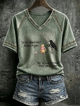 V Neck Retro Is He Dead Yet Print T-Shirt