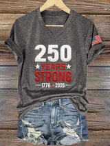 V-Neck Retro 250 Years Strong Print T-Shirt