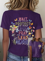 Women'S Casual Floral Faith Print Short Sleeve T-Shirt