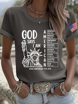Retro God Says I Am American 250th Anniversary Print T-Shirt