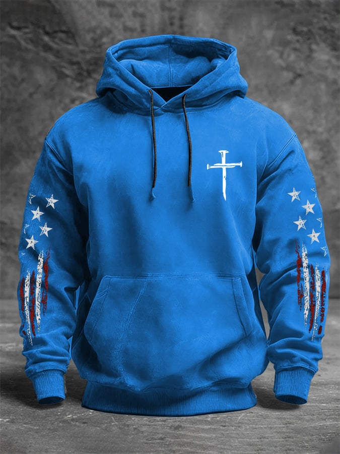 Men's casual retro national flag-themed hooded sweatshirt