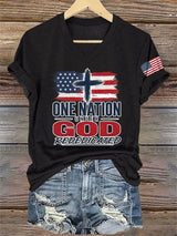 V-Neck Retro Rededicate 250 One Nation Under God Print T-shirt