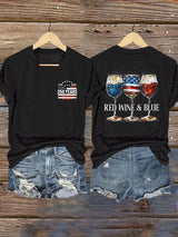 V-Neck Retro 1776–2026 250 Year Red Wine & Blue Print T-Shirt