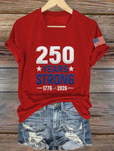 V-Neck Retro 250 Years Strong Print T-Shirt