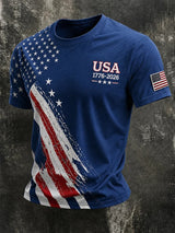 Men's Retro 250Th Anniversary American Flag Printed Casual T-shirt