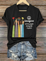 Women's Imagine all the people Living Life in peace Print T-Shirt