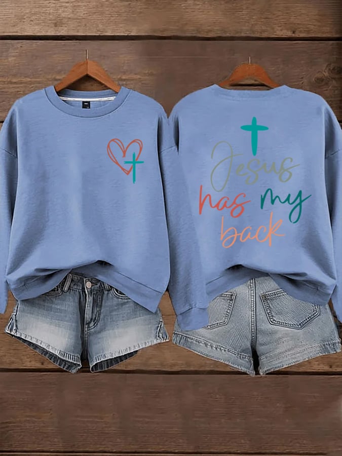 Women's Jesus Has My Back Print  Sweatshirts