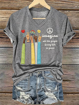 Women's Imagine all the people Living Life in peace Print T-Shirt