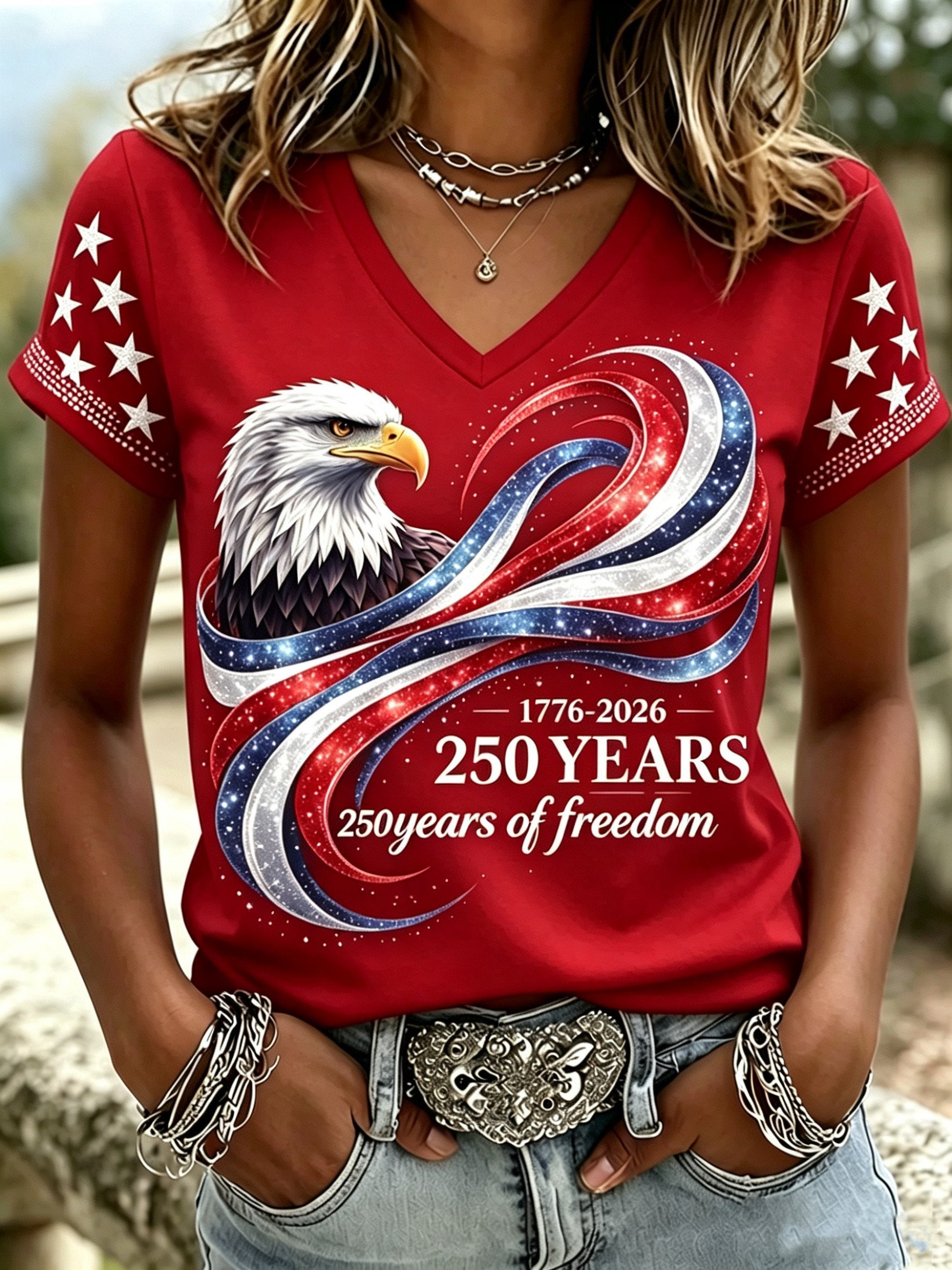 Women'S Casual U.S. 250th Anniversary Commemorative Printed T-Shirt