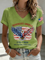 V-Neck Retro Rededicate 250 One Nation Under God Print T-shirt