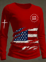 Women's 250th Anniversary National Flag Print Casual Long-Sleeved T-Shirt