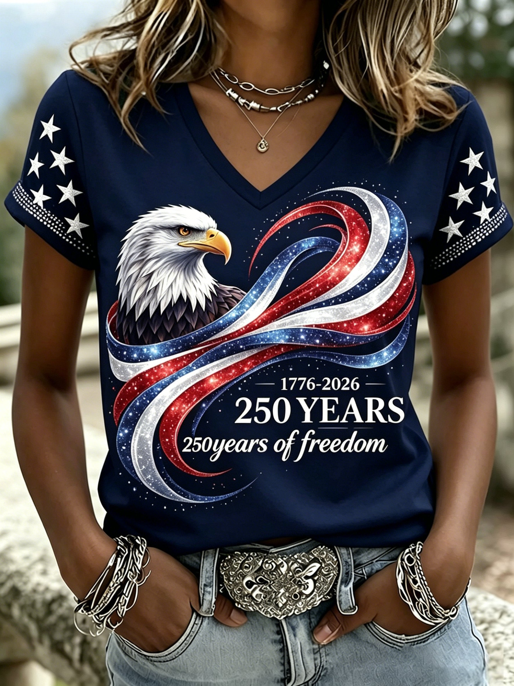 Women'S Casual U.S. 250th Anniversary Commemorative Printed T-Shirt