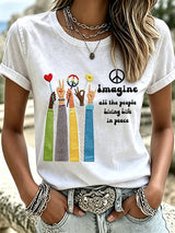 Women's Imagine all the people Living Life in peace Print T-Shirt