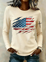 Women's casual American patriotic long-sleeved T-shirt