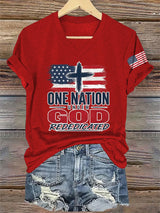 V-Neck Retro Rededicate 250 One Nation Under God Print T-shirt