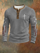 Men's casual retro national flag-themed Henley shirt