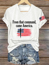 V-Neck Retro Rededicate 250 One Nation Under God From That Command, Came America Print T-shirt
