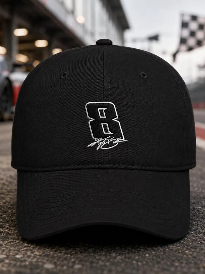 Retro Rowdy Number 8 Racing Print Baseball Cap