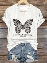 Women'S Casual I Know I Am For You Jeremiah 29:11 Cute Butterfly Christian Graphic Print Short Sleeve V Neck T-Shirt