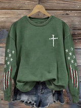 Women's casual retro flag-themed sports sweatshirt