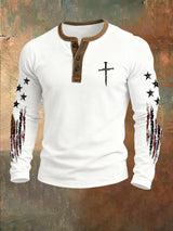 Men's casual retro national flag-themed Henley shirt
