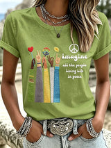 Women's Imagine all the people Living Life in peace Print T-Shirt