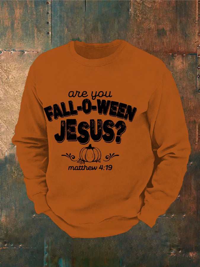 Men's Are You Fall-O-Ween Jesus Print Casual Sweatshirt