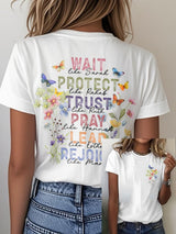 Women'S Casual Floral Faith Print Short Sleeve T-Shirt