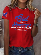 Retro God Bless America 250th Anniversary Print T-Shirt