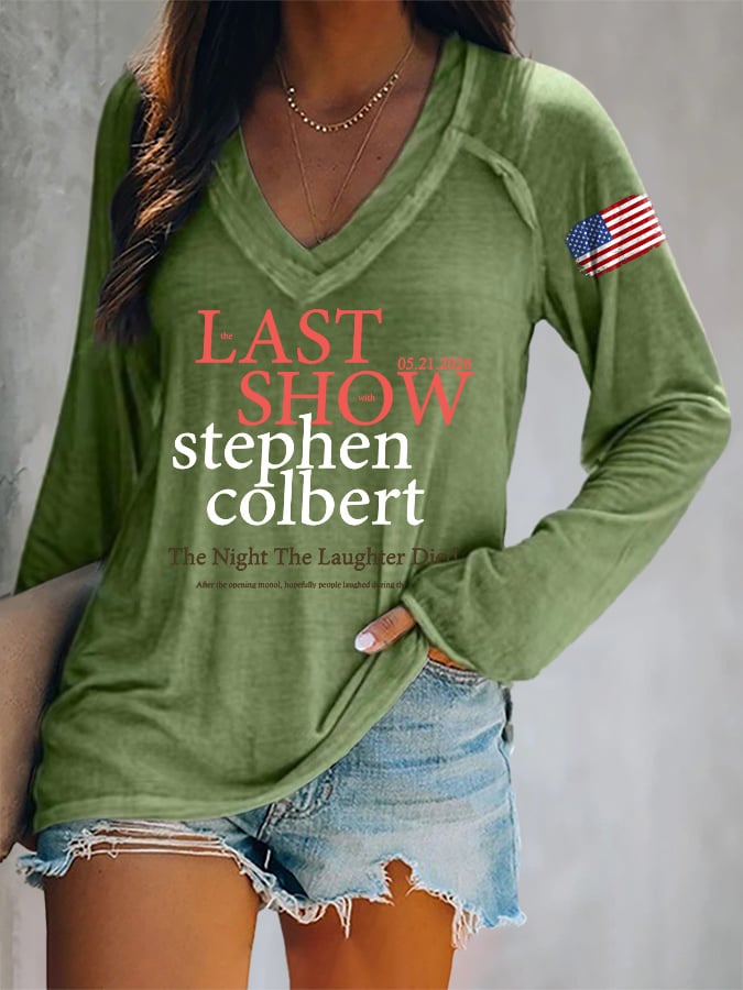 V-Neck Retro Last Show 05.21.2026 The Night The Laughter Died After The Opening Monol, Hopefully People Laughed During The Show Print T-Shirt