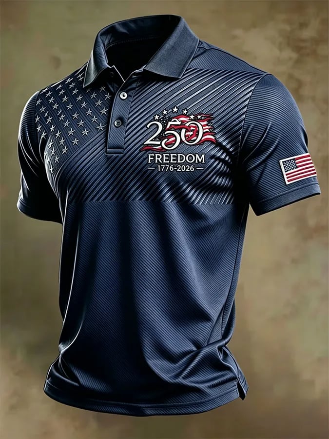 Men's Retro "Patriot" Color-Block Short-Sleeve Polo Shirt