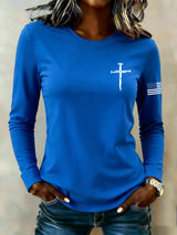 Women's casual patriotic flag long-sleeved T-shirt