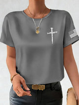 Women's Vintage Faith Cross Print Casual T-Shirt
