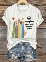 Women's Imagine all the people Living Life in peace Print T-Shirt