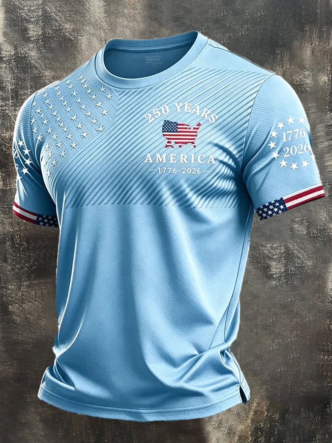 Men's Retro Independence Day Patriot Crew Neck T-Shirt