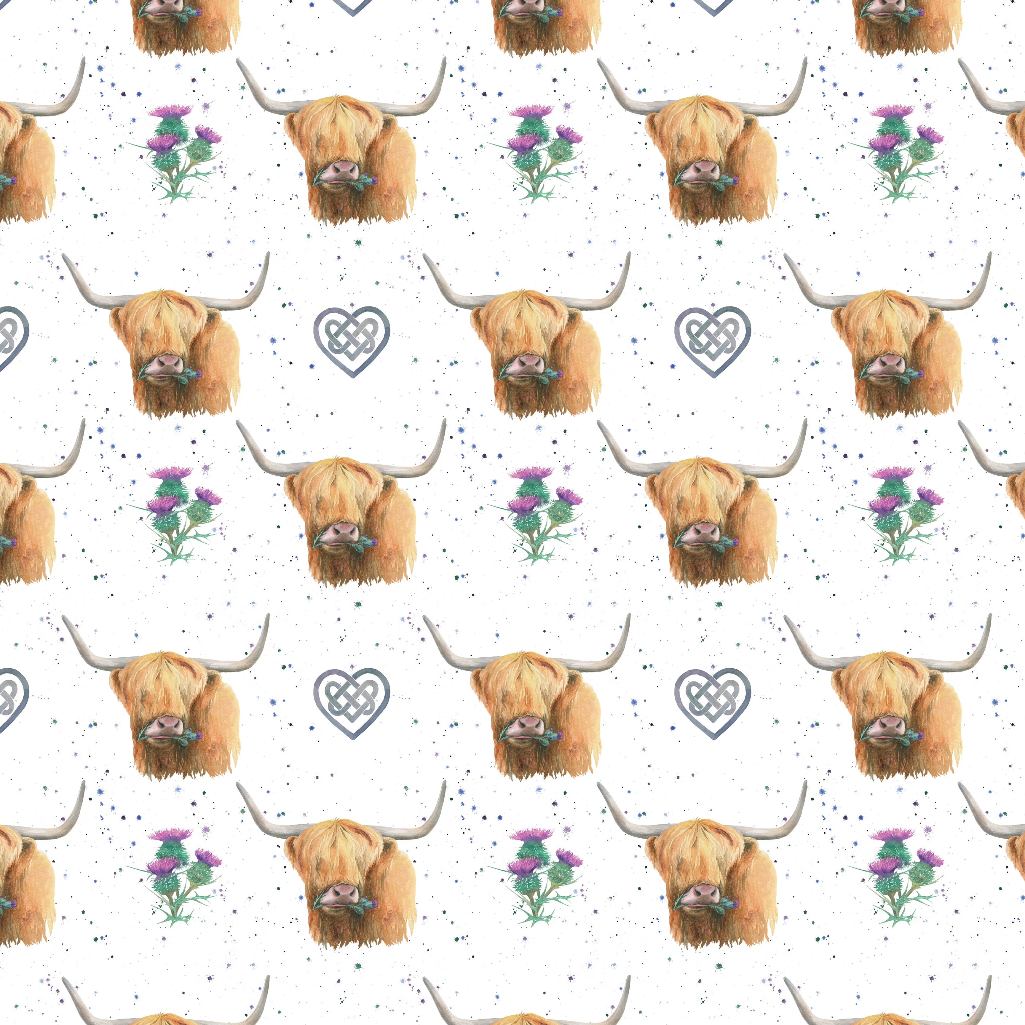 Highland Cow - Thistle and Celtic Knot Work Wrapping Paper and Tags